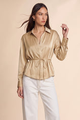 Womens Khaki Satin Button Down Shirts | CicyBell