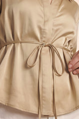 Womens Khaki Satin Button Down Shirts | CicyBell
