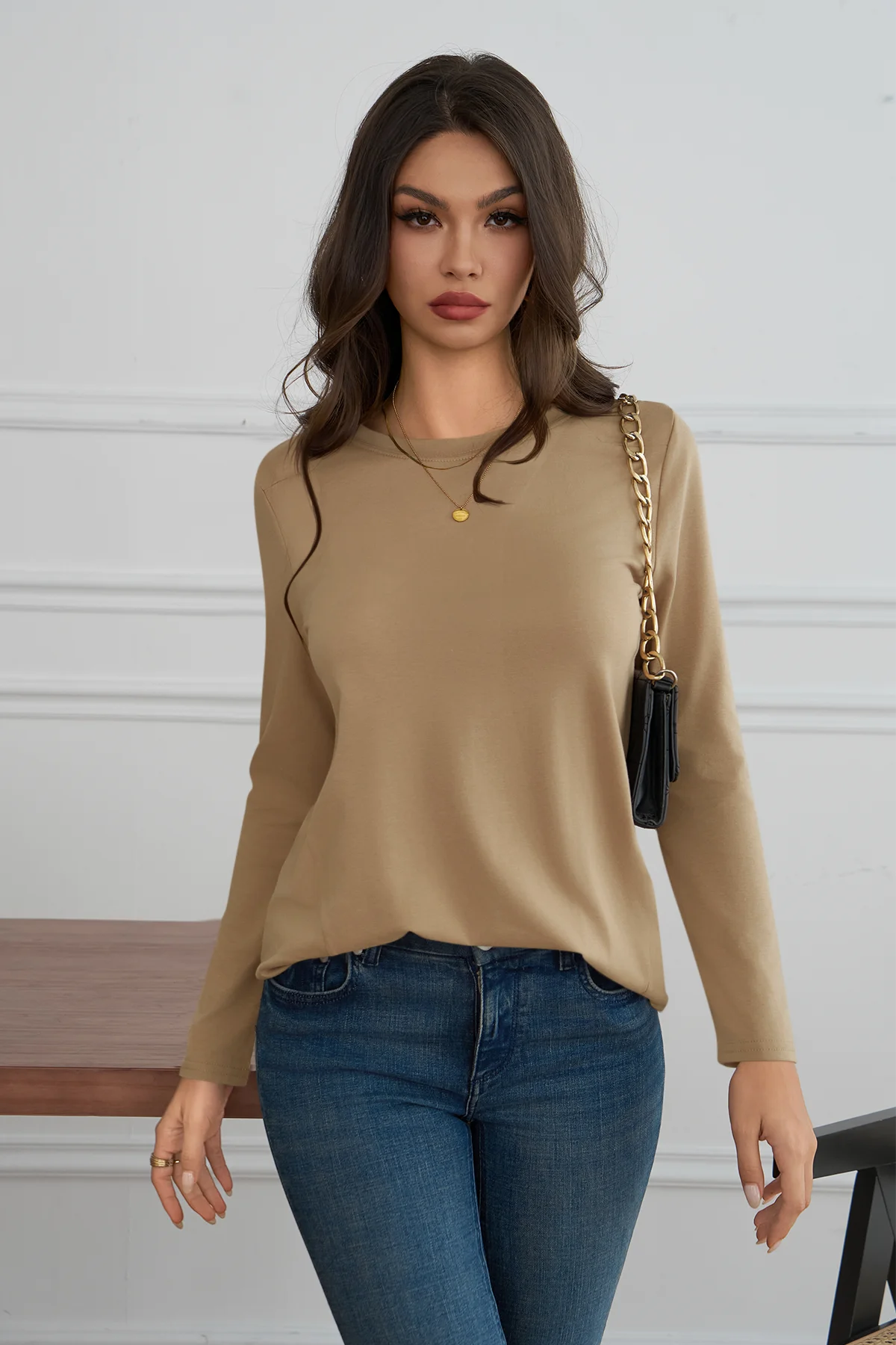 Cicy Bell Womens Khaki Long Sleeve Shirts