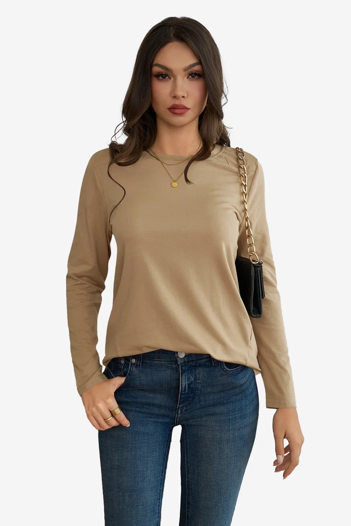 Cicy Bell Womens Khaki Long Sleeve Shirts