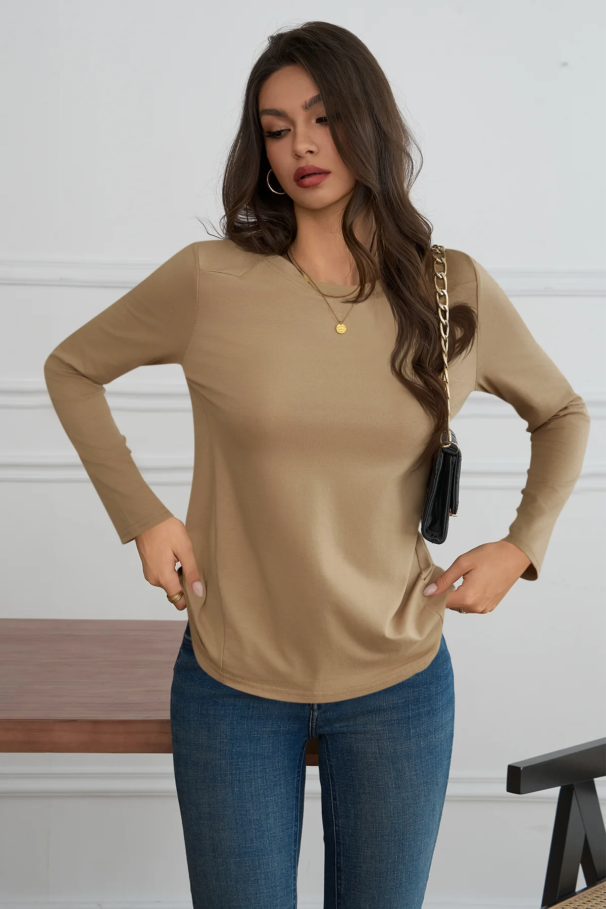 Cicy Bell Womens Khaki Long Sleeve Shirts