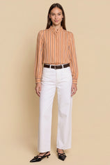 Womens Khaki Striped Button Down Shirts | CicyBell