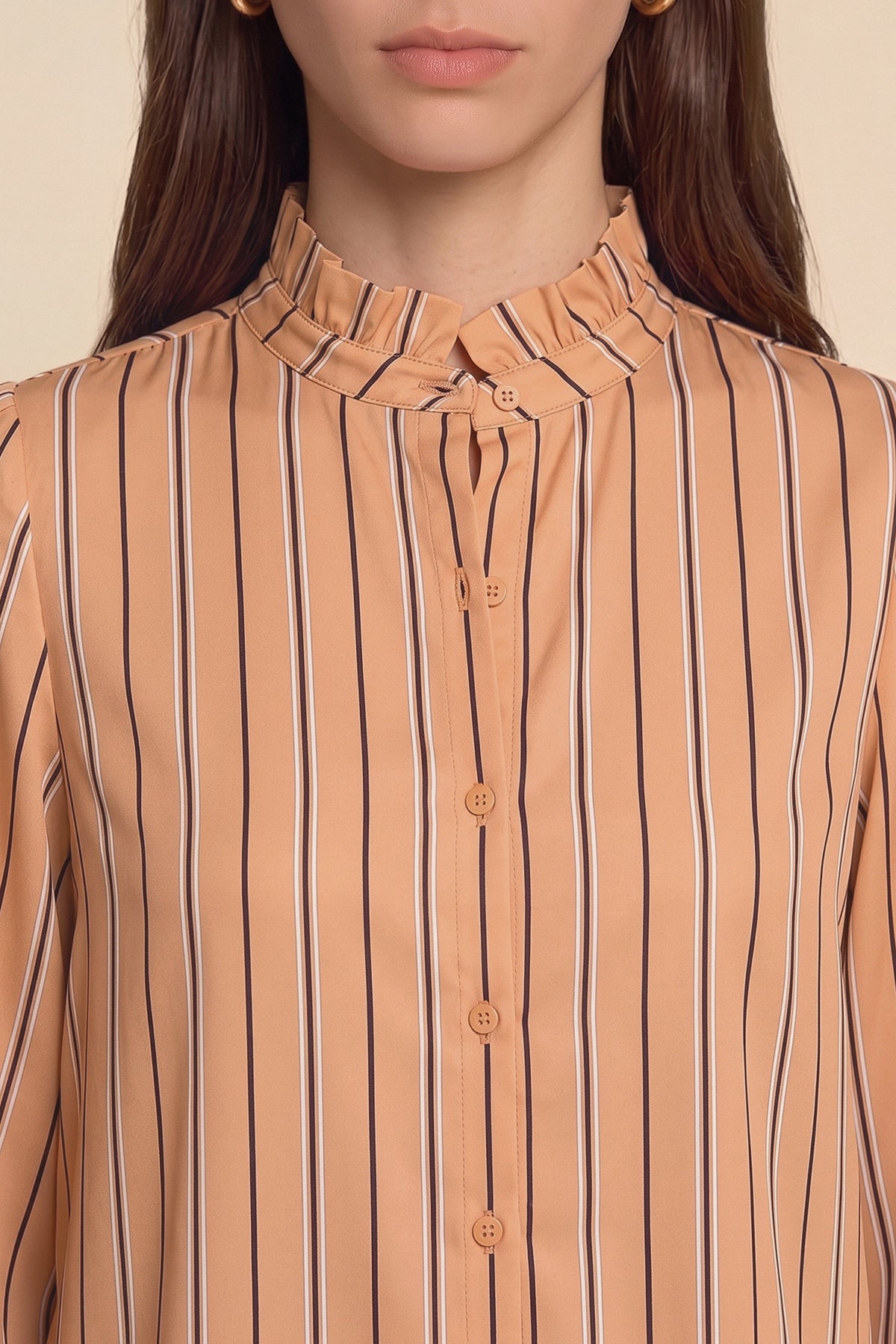 Womens Khaki Striped Button Down Shirts | CicyBell