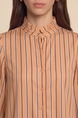 Womens Khaki Striped Button Down Shirts | CicyBell