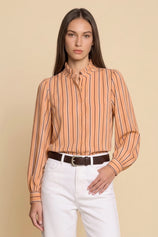 Womens Khaki Striped Button Down Shirts | CicyBell