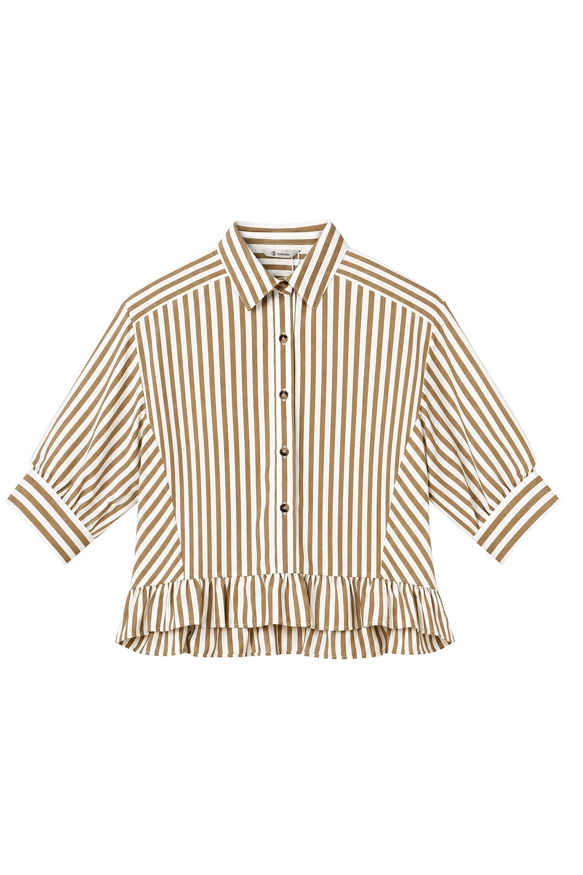 Cicy Bell Womens Khaki Ruffle Striped Shirts