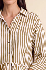 Cicy Bell Womens Khaki Ruffle Striped Shirts