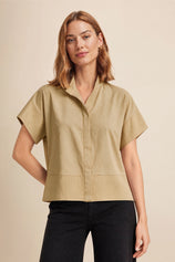 Womens Khaki Cropped Short Sleeve Shirts| CicyBell
