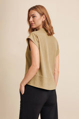 Womens Khaki Cropped Short Sleeve Shirts| CicyBell