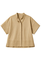 Womens Khaki Cropped Short Sleeve Shirts| CicyBell