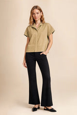 Womens Khaki Cropped Short Sleeve Shirts| CicyBell