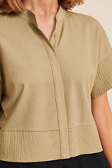 Womens Khaki Cropped Short Sleeve Shirts| CicyBell