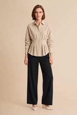 Women Khaki Striped Button Down Shirts | CicyBell