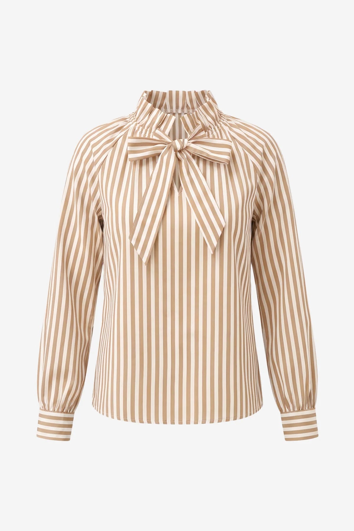 Womens Khaki Striped Bow Tie Shirts | CicyBell
