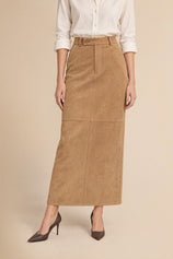 Womens Khaki Suede Maxi Skirt | CicyBell