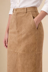 Womens Khaki Suede Maxi Skirt | CicyBell