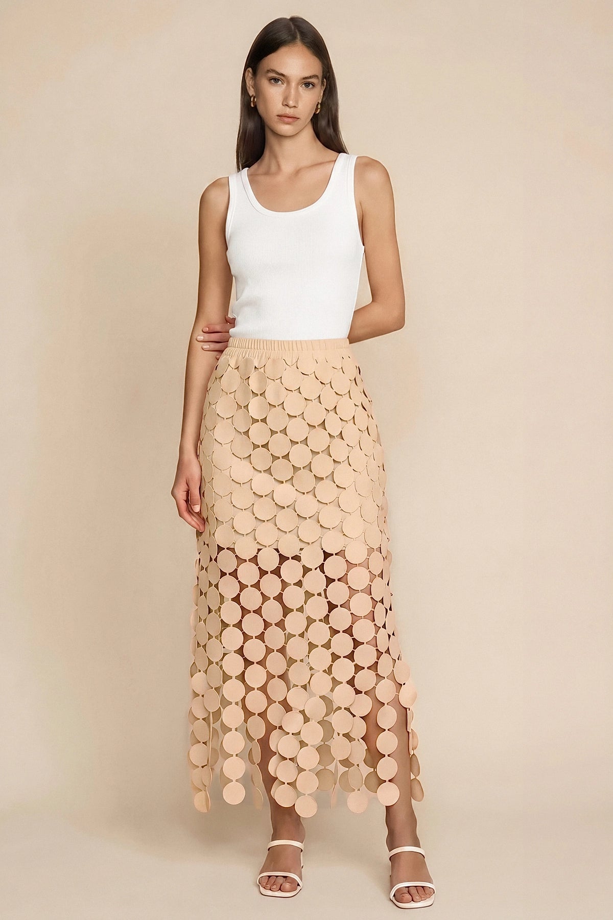 Cicy Bell Womens Khaki Hollow Out Maxi Skirts