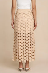 Cicy Bell Womens Khaki Hollow Out Maxi Skirts