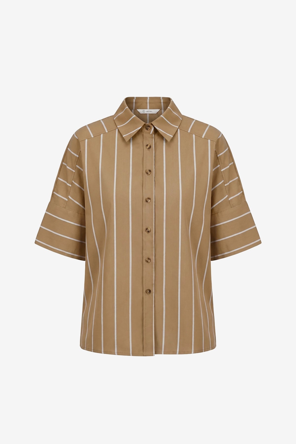 Womens Khaki Striped Button Down Shirts | CicyBell