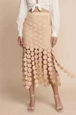 Cicy Bell Womens Khaki Hollow Out Fringe Hem Maxi Skirts