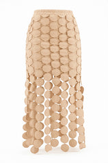 Cicy Bell Womens Khaki Hollow Out Fringe Hem Maxi Skirts