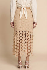 Cicy Bell Womens Khaki Hollow Out Fringe Hem Maxi Skirts