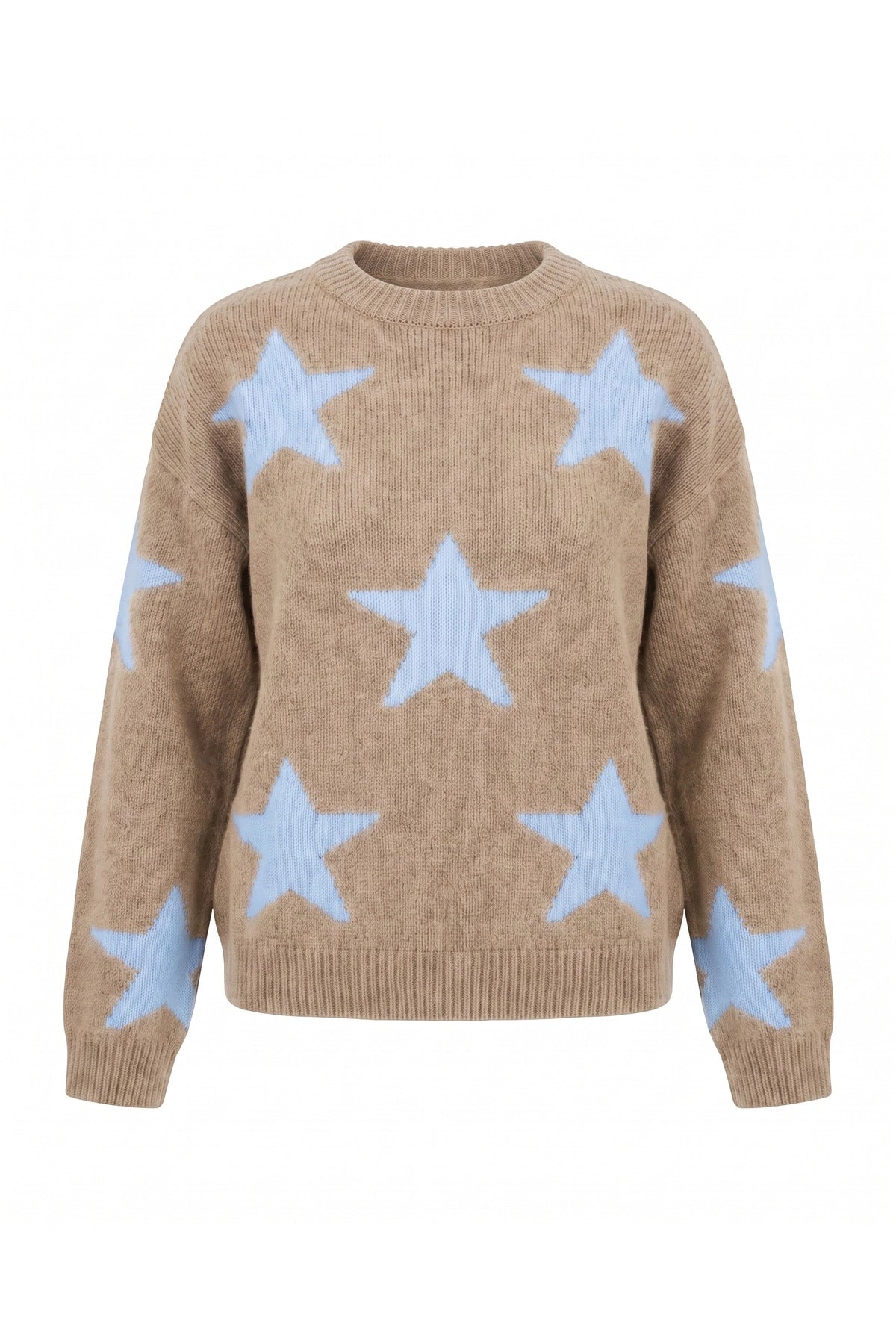 Womens Khaki Star Pattern Pullover Sweater | CicyBell
