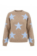 Womens Khaki Star Pattern Pullover Sweater | CicyBell