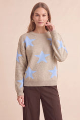 Womens Khaki Star Pattern Pullover Sweater | CicyBell