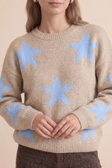 Womens Khaki Star Pattern Pullover Sweater | CicyBell