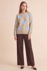 Womens Khaki Star Pattern Pullover Sweater | CicyBell