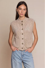 Women Khaki Cap Sleeve Sweater Vest | CicyBell