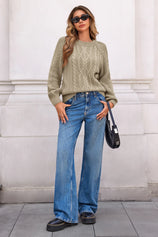 Cicy Bell Womens Khaki Cable Sweaters