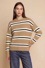 Womens Khaki Striped Pullover Sweater | CicyBell