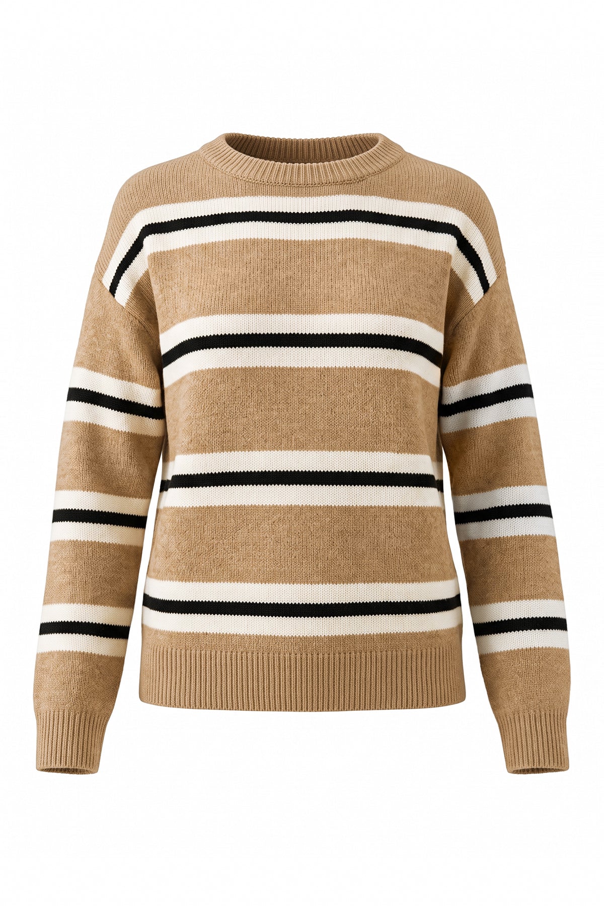 Womens Khaki Striped Pullover Sweater | CicyBell