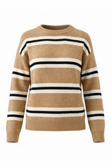Womens Khaki Striped Pullover Sweater | CicyBell