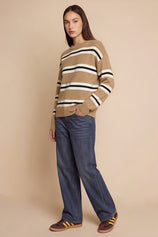 Womens Khaki Striped Pullover Sweater | CicyBell