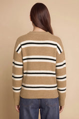 Womens Khaki Striped Pullover Sweater | CicyBell