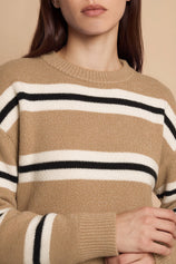 Womens Khaki Striped Pullover Sweater | CicyBell
