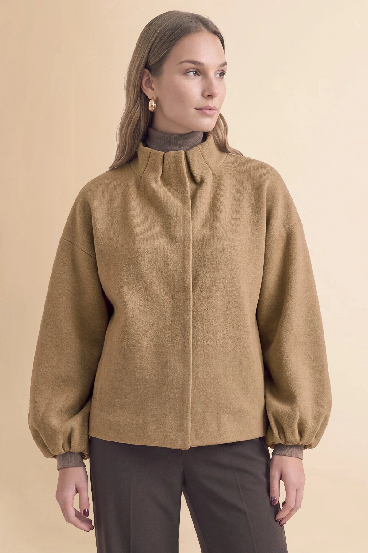 Womens Khaki Mock Neck Sweater Cardigan | CicyBell