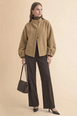 Womens Khaki Mock Neck Sweater Cardigan | CicyBell