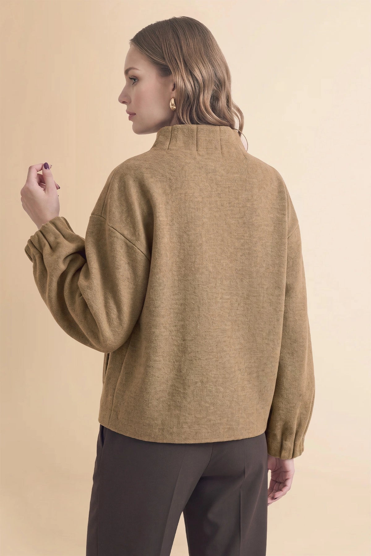 Womens Khaki Mock Neck Sweater Cardigan | CicyBell