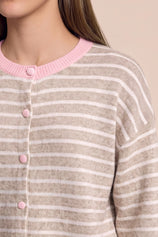 Women Khaki Striped Button Down Sweater | CicyBell