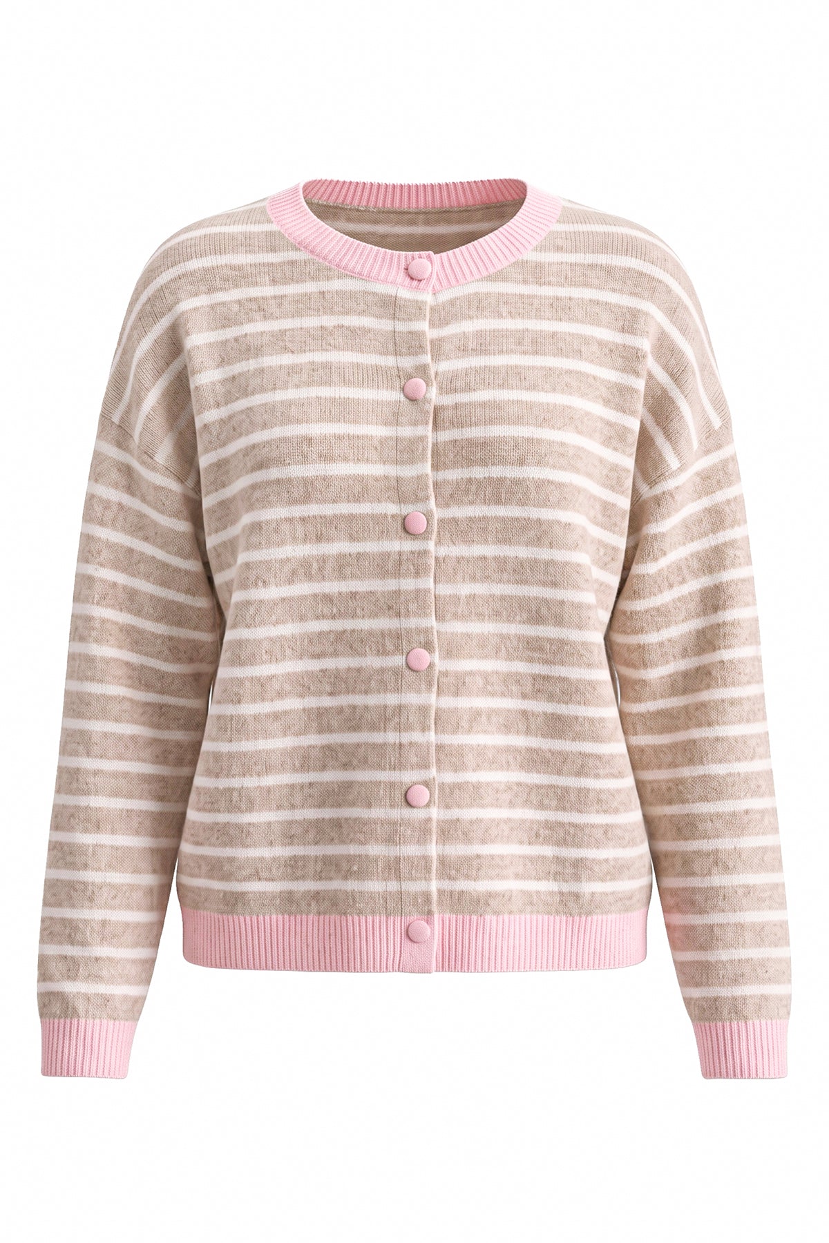 Women Khaki Striped Button Down Sweater | CicyBell