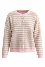 Women Khaki Striped Button Down Sweater | CicyBell
