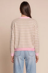 Women Khaki Striped Button Down Sweater | CicyBell