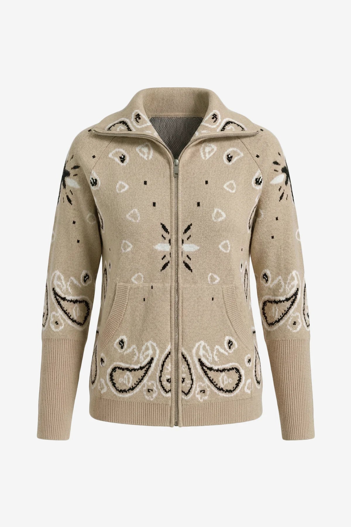 Women Khaki Zip Up Cardigan Sweater| CicyBell