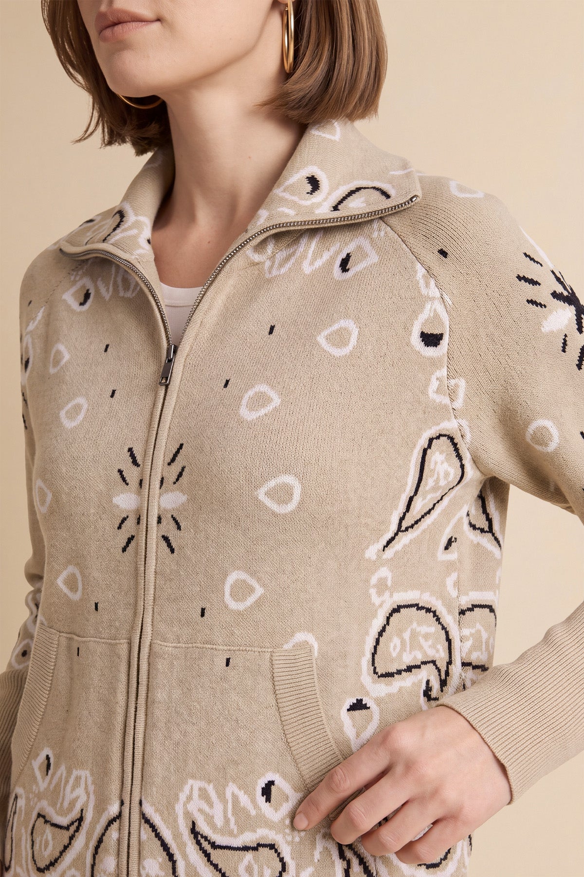 Women Khaki Zip Up Cardigan Sweater| CicyBell