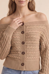 Womens Khaki Off Shoulder Cardigan | CicyBell