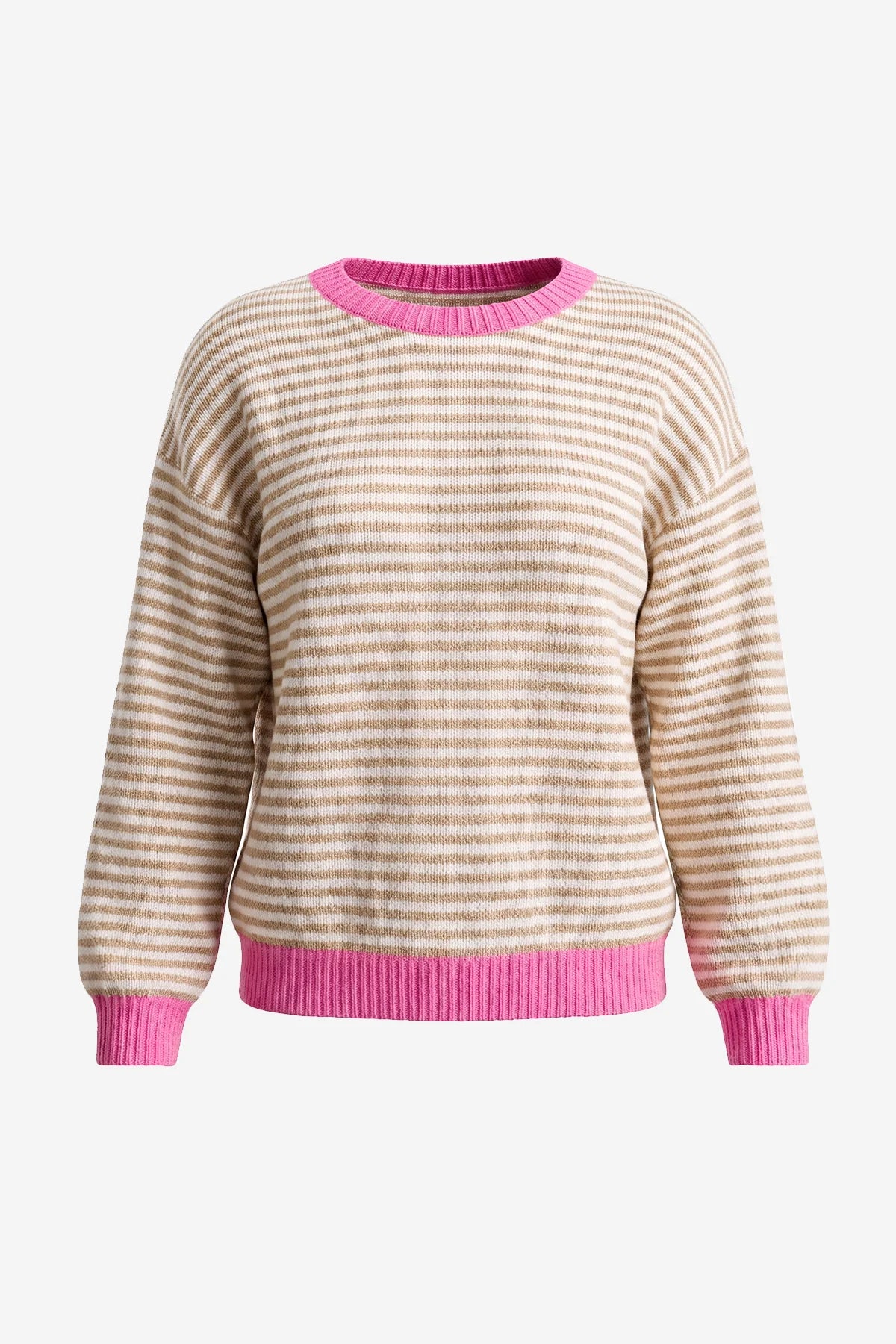 Womens Khaki Color Block Striped Sweater | CicyBell